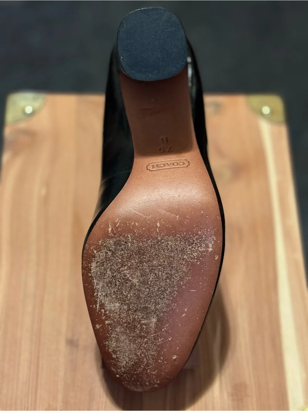 Coach Ophelia Box Calf Leather Block Heel Pumps Black Size 7.5M w/ Box